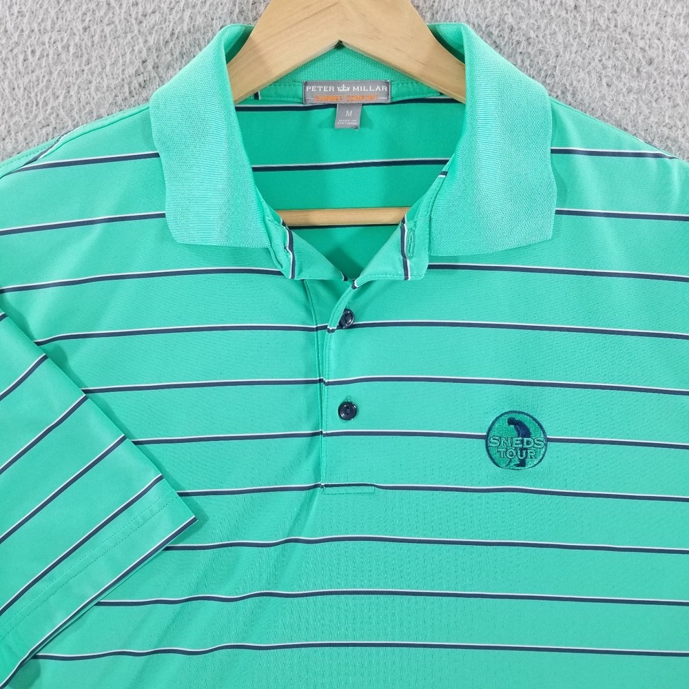 Peter Millar Polo Shirt Medium Green Summer Comfort Golf Performance Sneds Tour